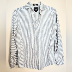 Faconnable Light Blue and White Vertical Stripe Button-Down Shirt 100% Cotton